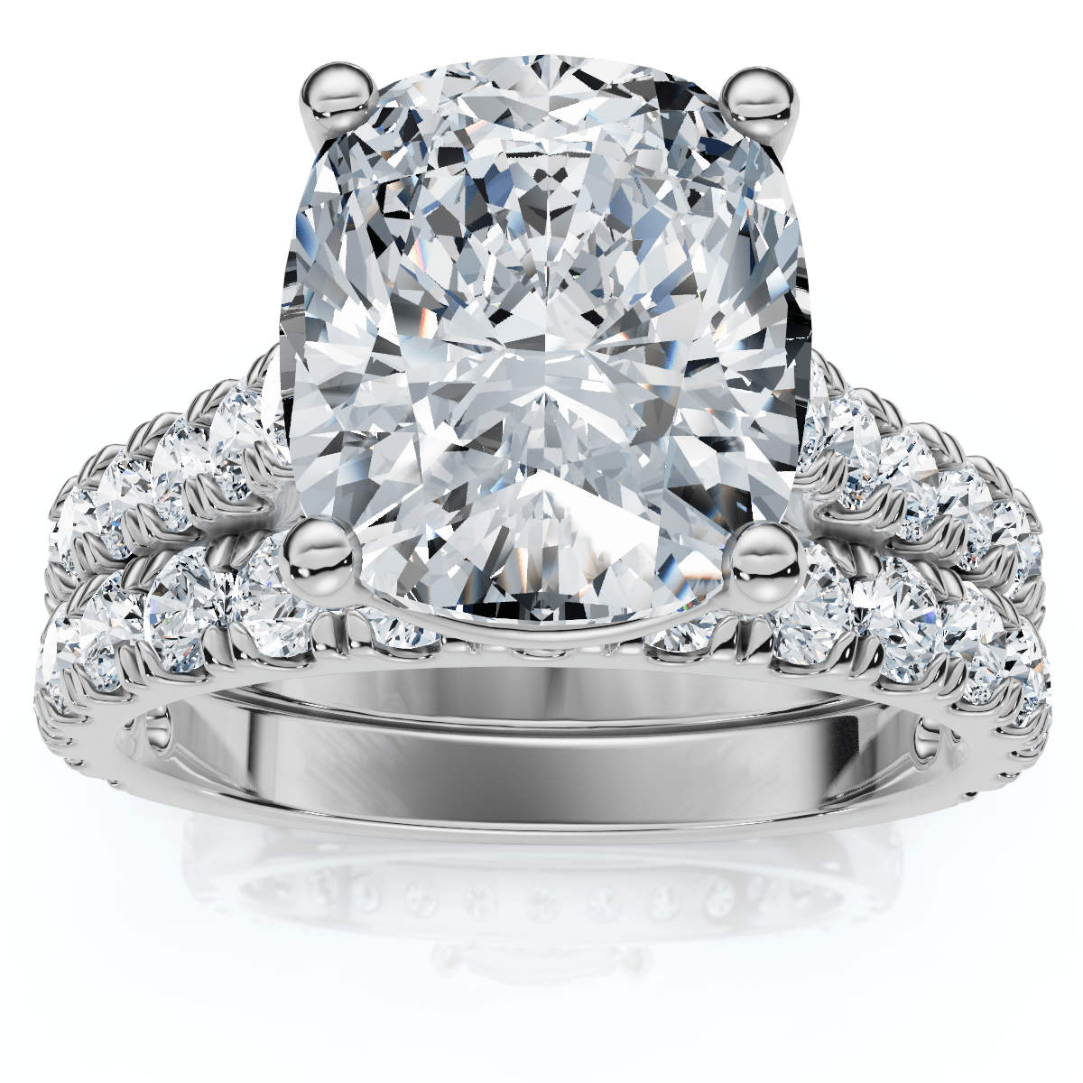 Certified 4Ct Cushion Diamond Engagement Wedding Ring Set 14k Gold/PT Lab Grown