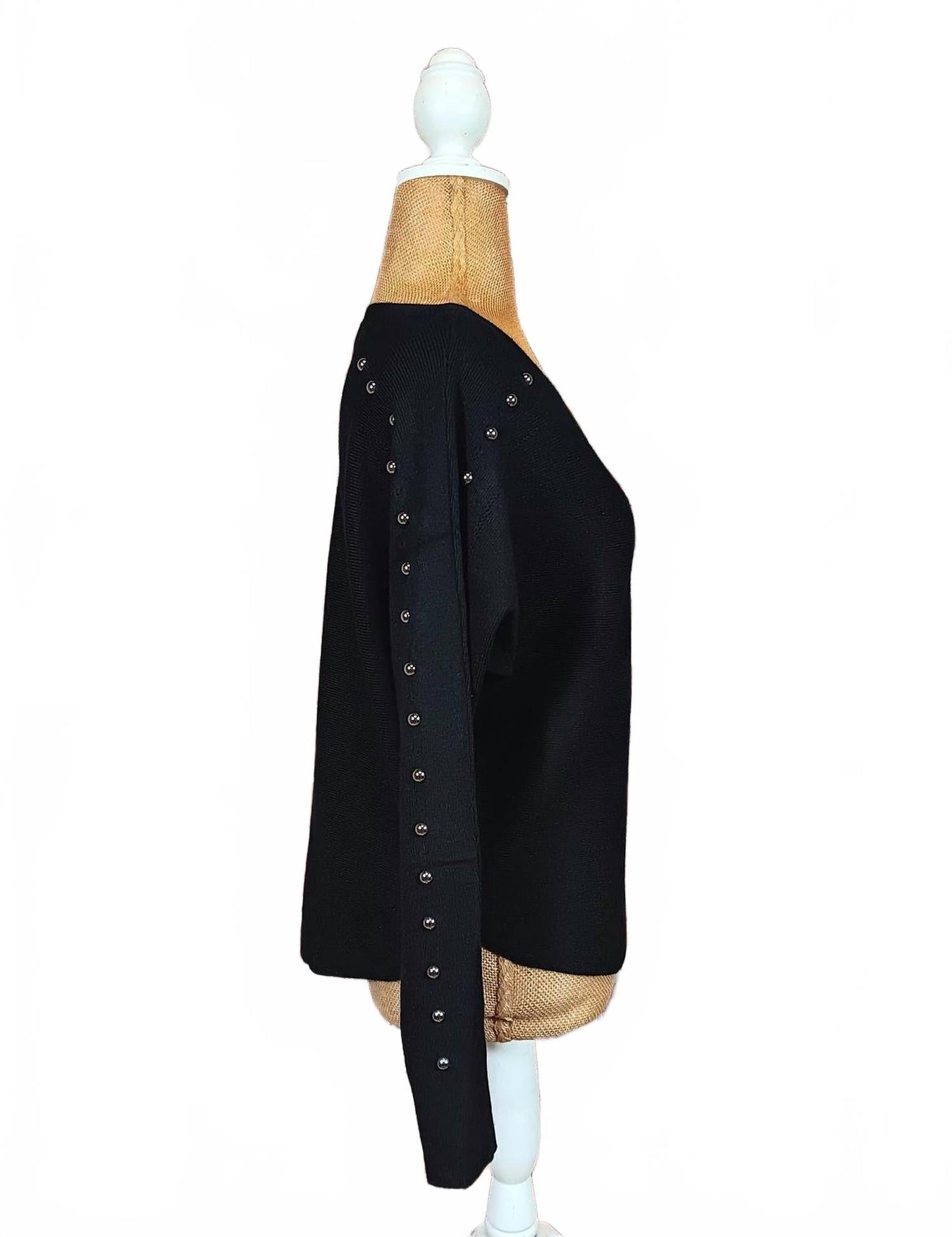 Pullover Sweater With Studded Sleeve In Black