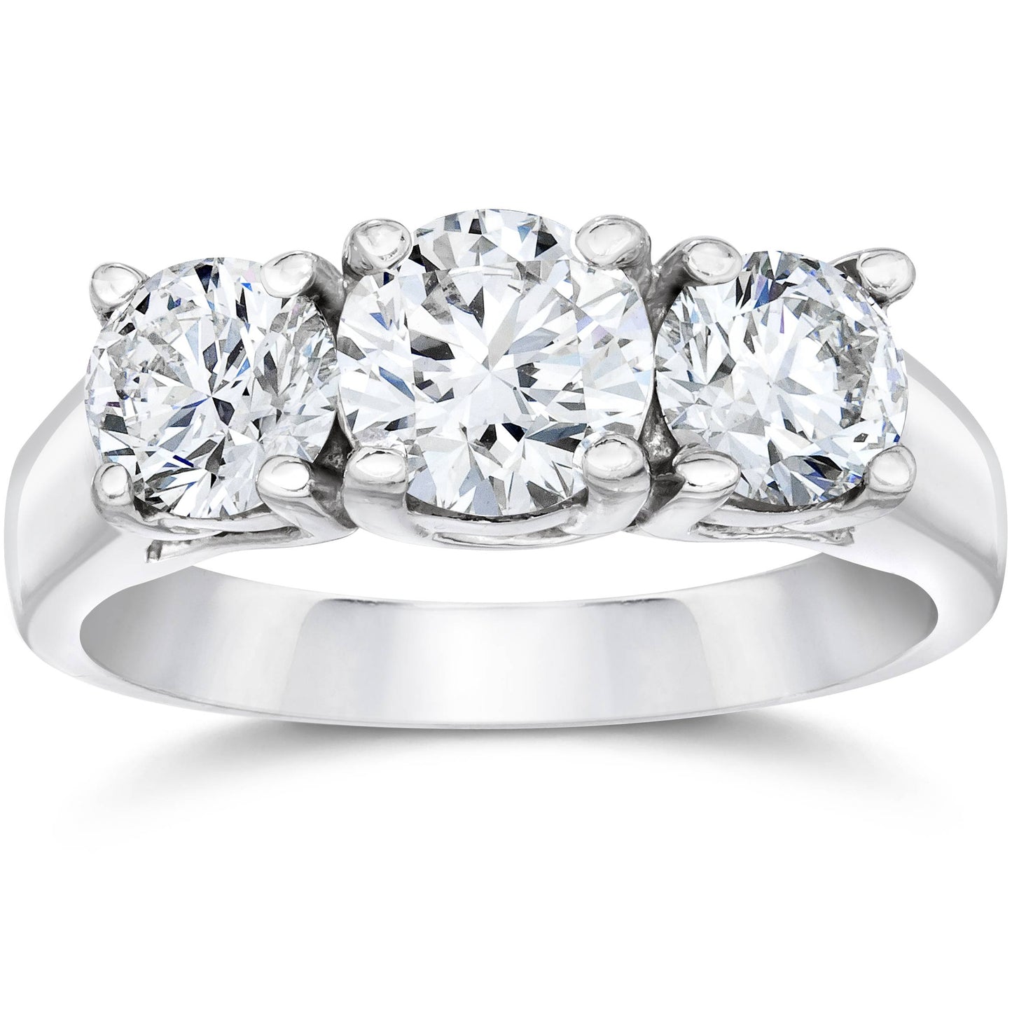 2ct Three Stone Lab Grown Diamond Engagement Ring 14K White Gold Size Selectable
