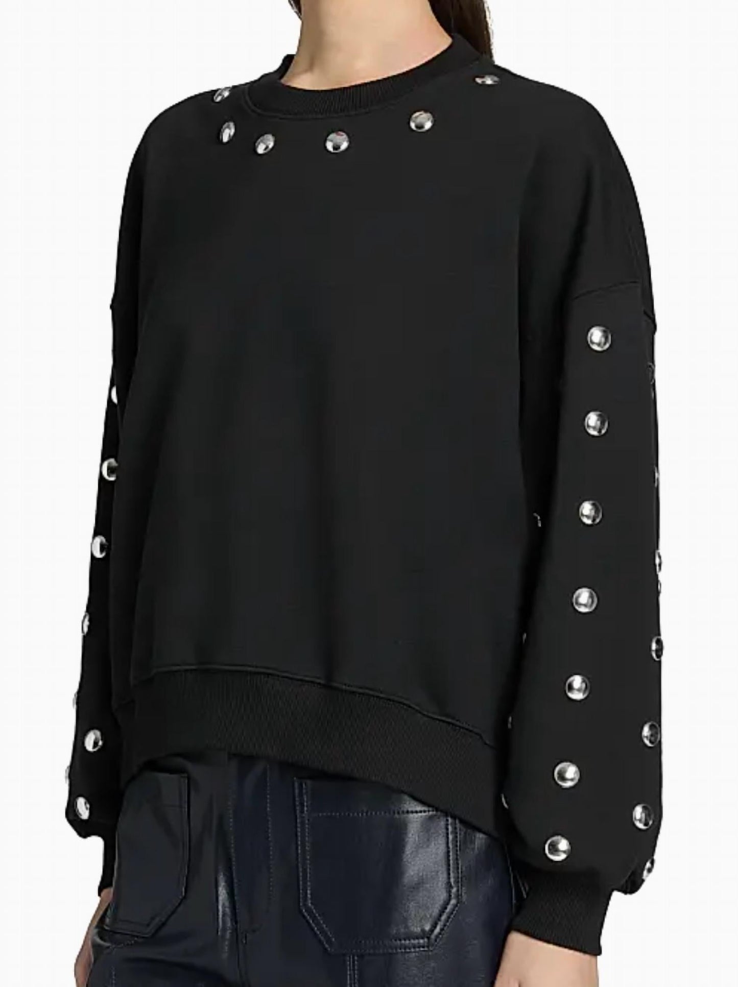 Studded Sleeves Brandy Pullover Sweatshirt In Black