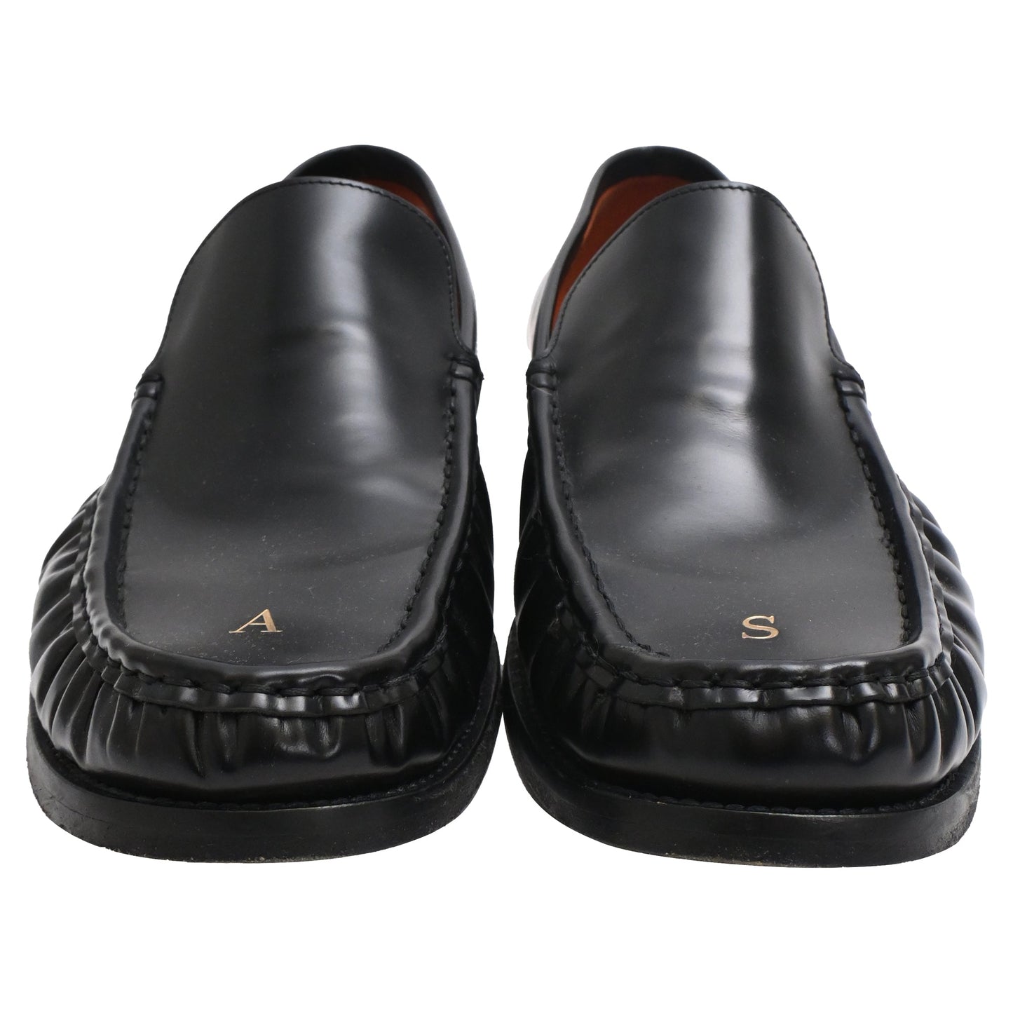 Acne Studios Logo Debossed Loafers in Black Calf Leather