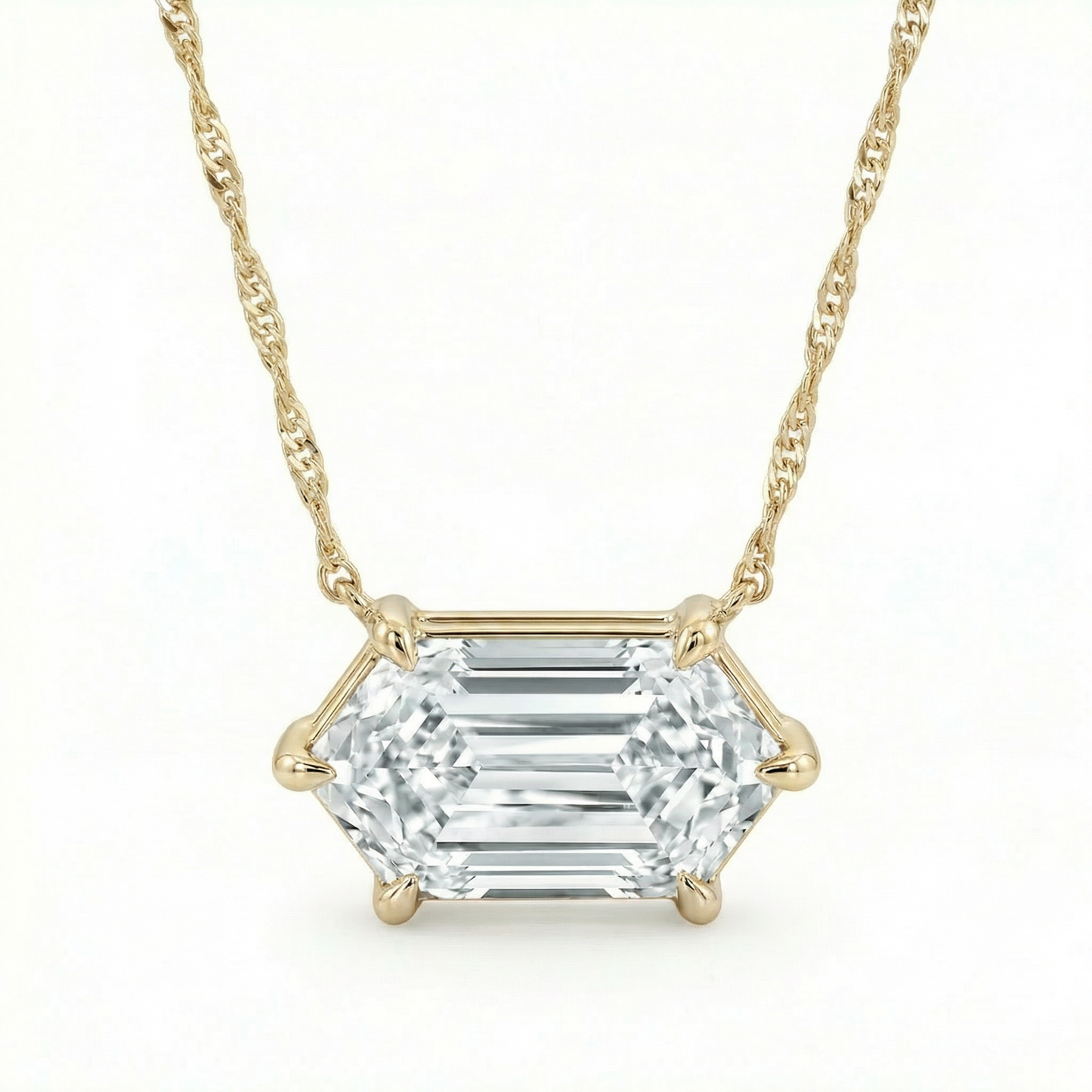 Certified 1.10Ct Long Hexagon Diamond East West Pendant Gold Necklace Lab Grown
