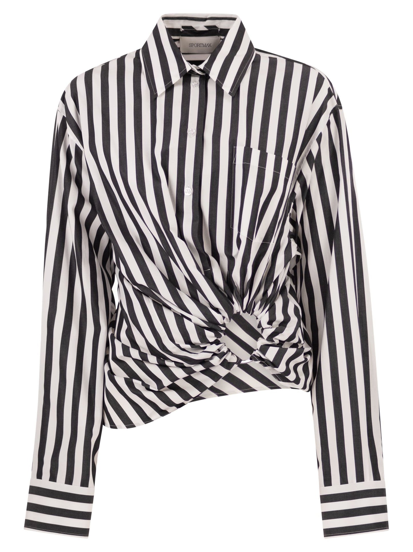 Sportmax Women Spxpalmizi – Cropped Striped Cotton Shirt With Front Draping