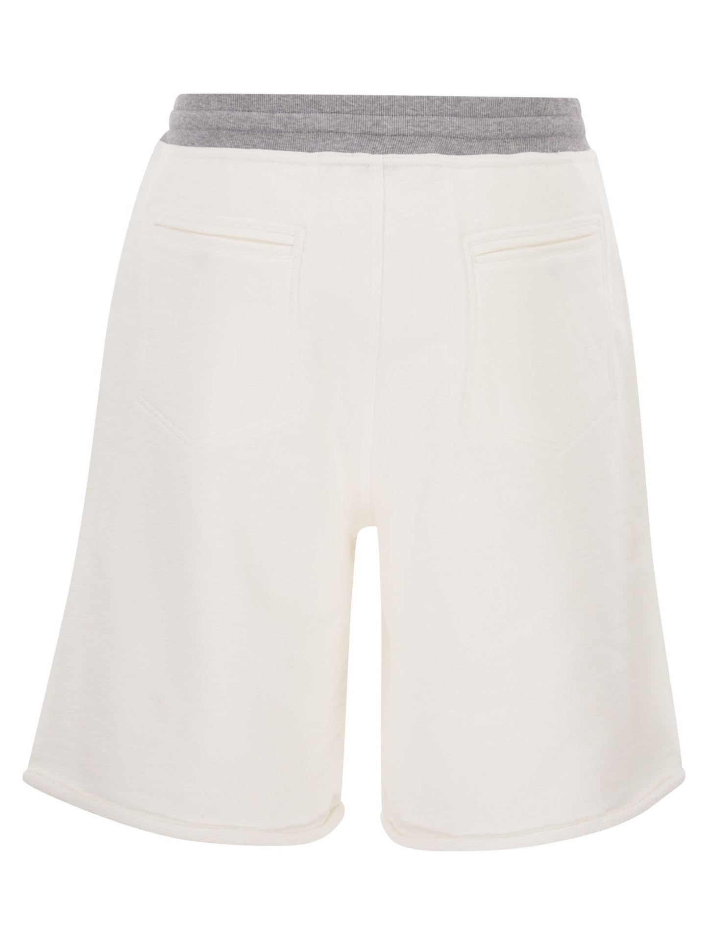 Brunello Cucinelli Men Mélange Cotton And Linen Fleece Bermuda Shorts With Logo