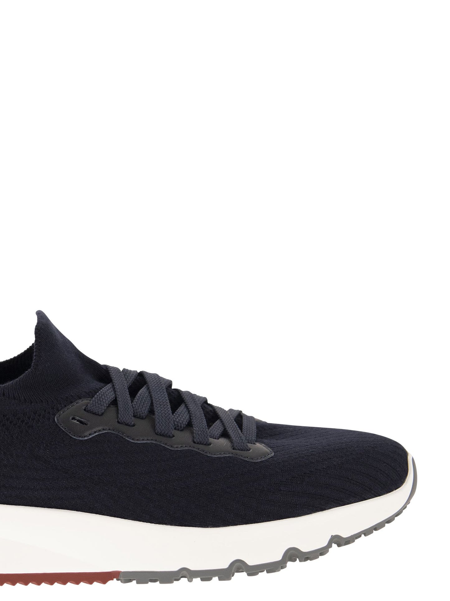 Brunello Cucinelli Men Runners In Cotton Knit And Semi-Glossy Calf Leather