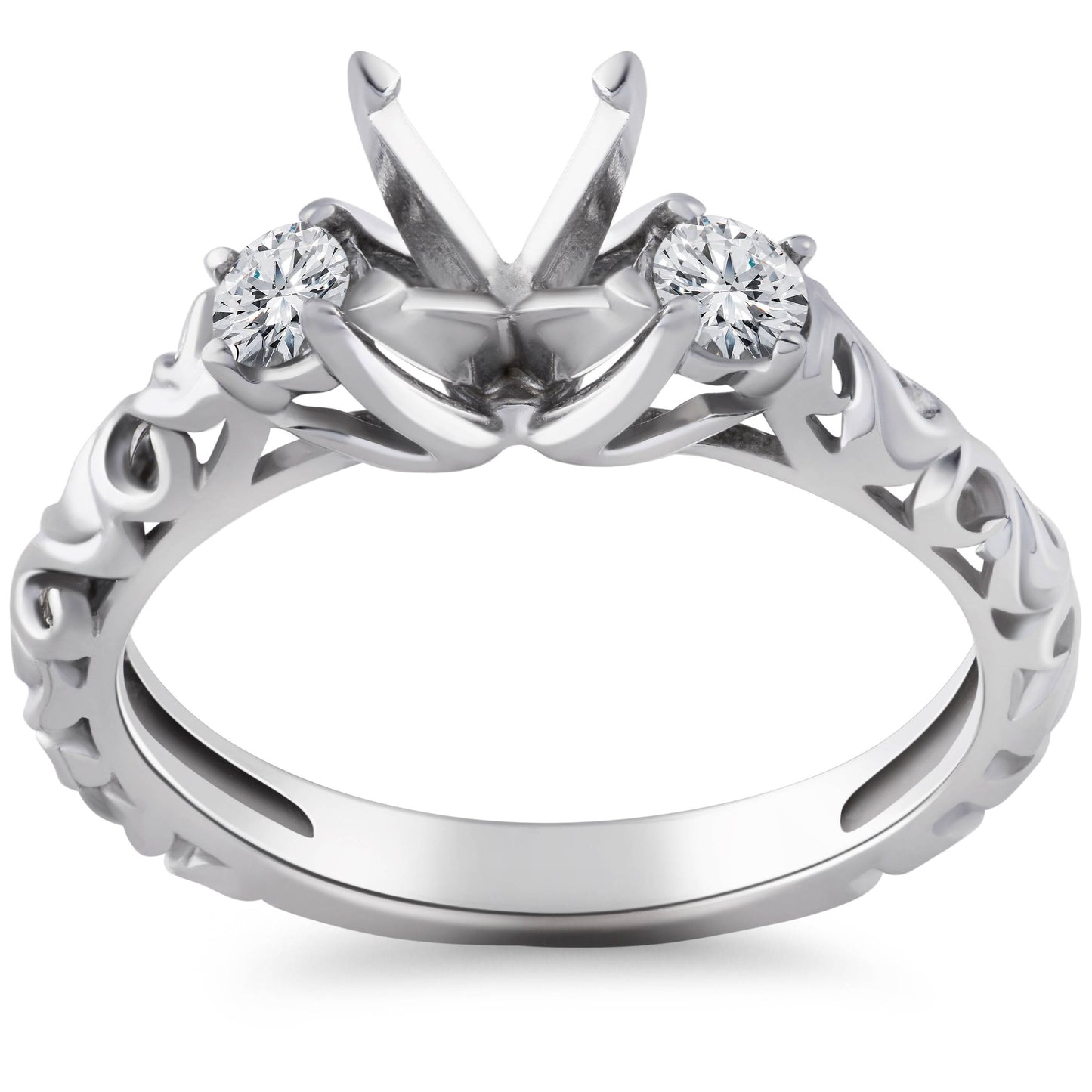 1/4CT Vintage Diamond Engagement Ring Setting 14K White Gold Size Selectable
