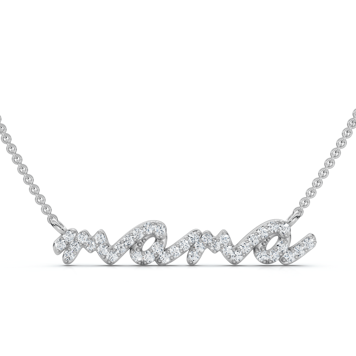 Diamond Script Mama Pendant Gold Necklace 1 1/2" Wide Lab Grown
