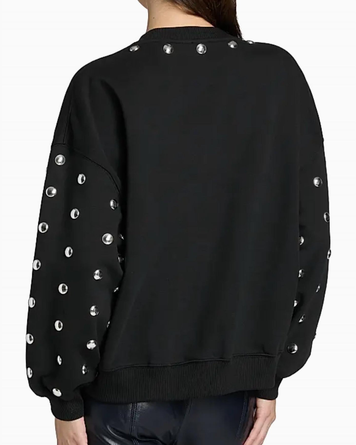 Studded Sleeves Brandy Pullover Sweatshirt In Black