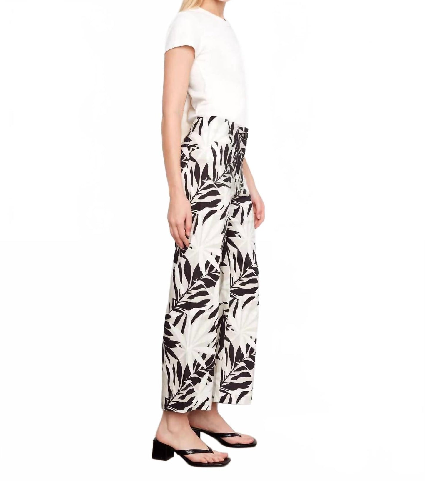 Printed Cropped Linen Blend Pants In Black
