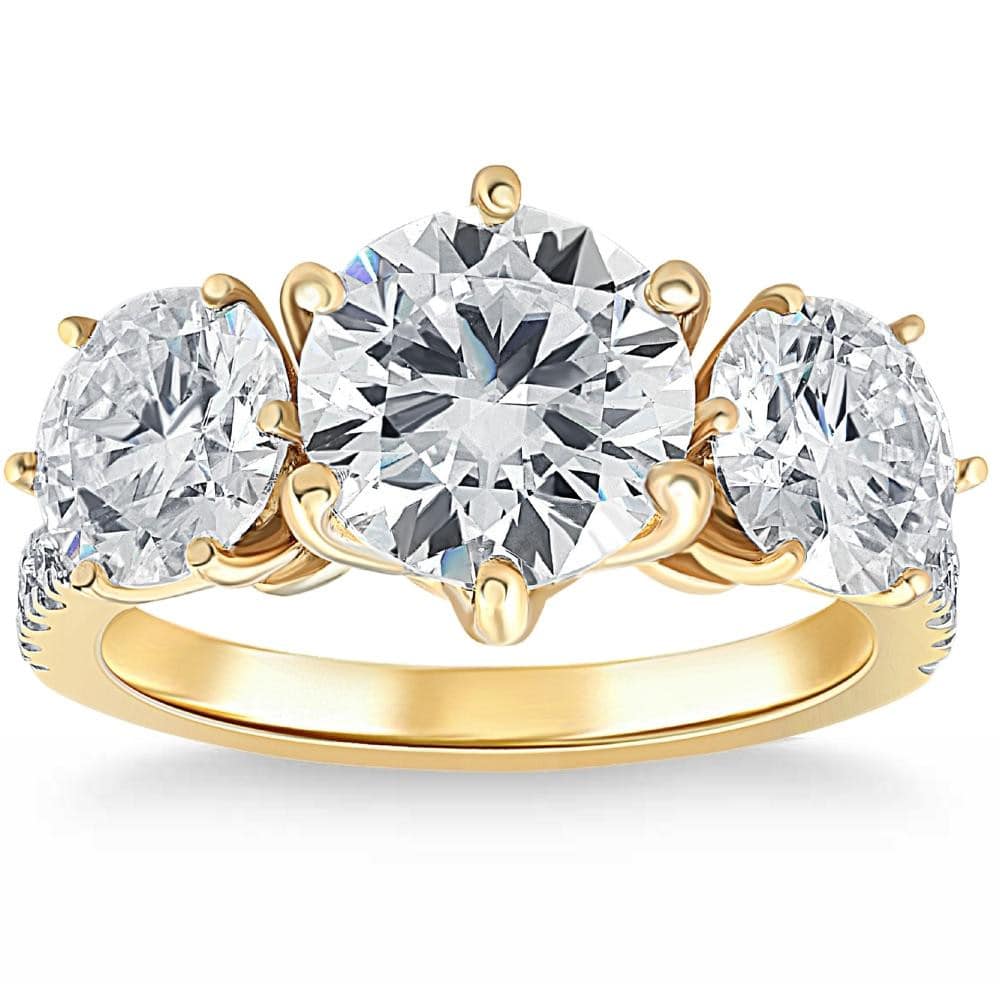 6 1/4 Ct Three Stone Diamond Engagement Ring Lab Grown White Yellow Rose Gold