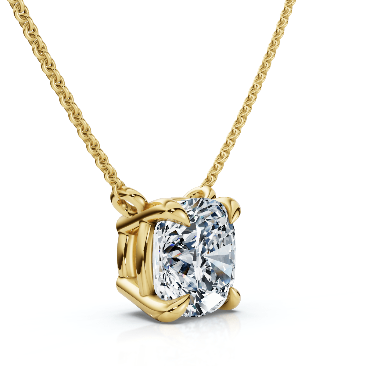 Certified 3Ct Cushion Solitaire Diamond Pendant 14k Gold 18" Necklace Lab Grown