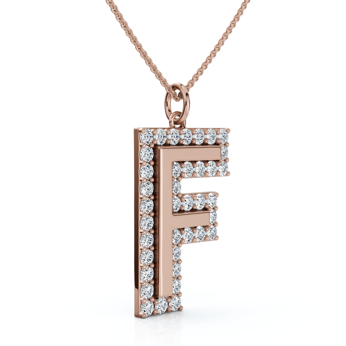 F Initial Diamond Pendant 1 1/3Ct TW 1" Tall 14k Gold Women's Necklace Lab Grown