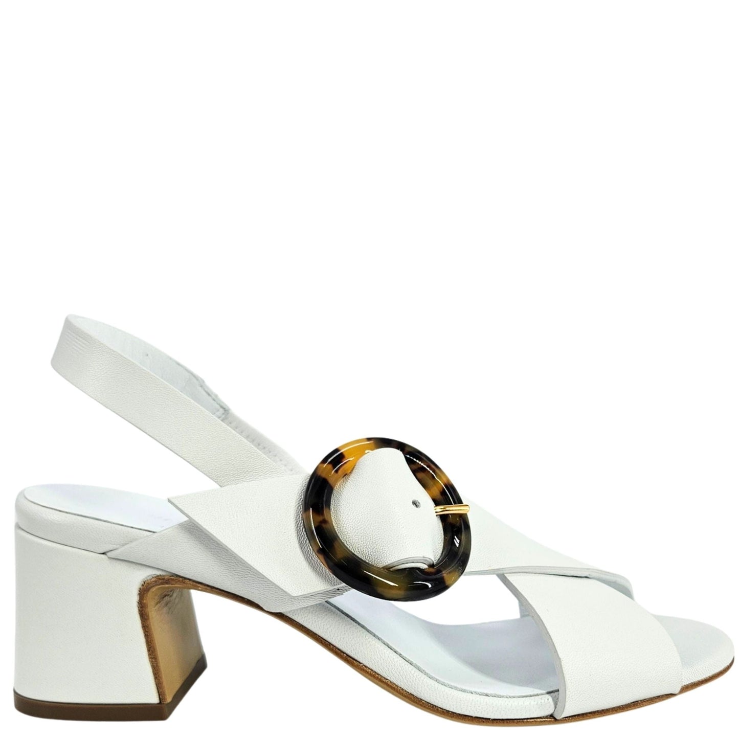 Leather Block Heel Singback Sandal