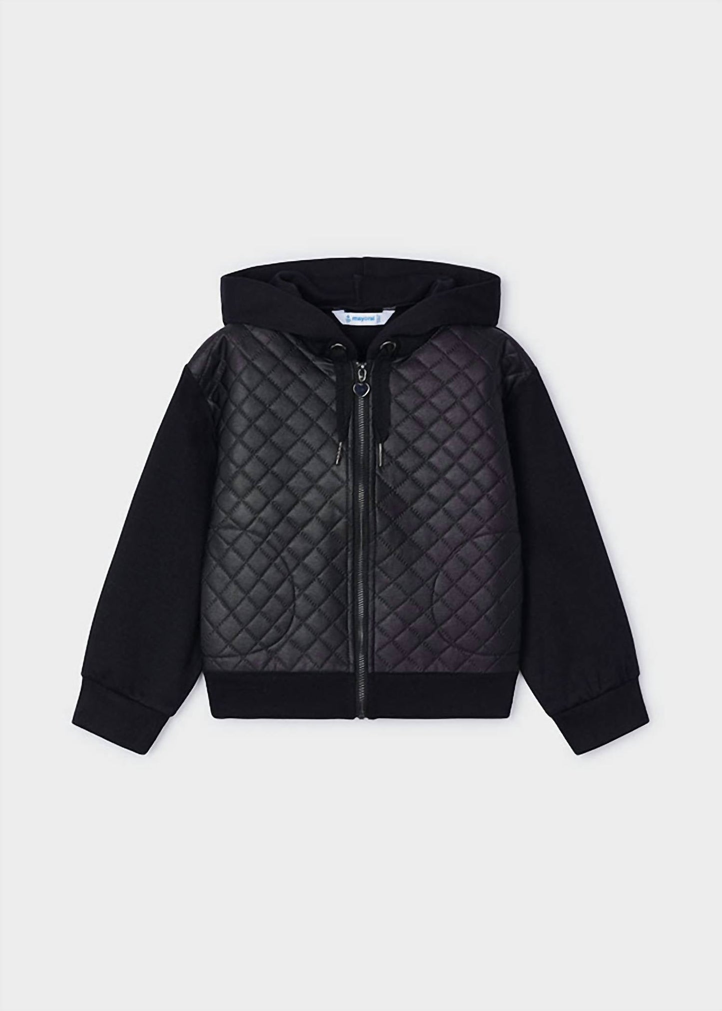 Girls Combined Quilted Jacket In Black