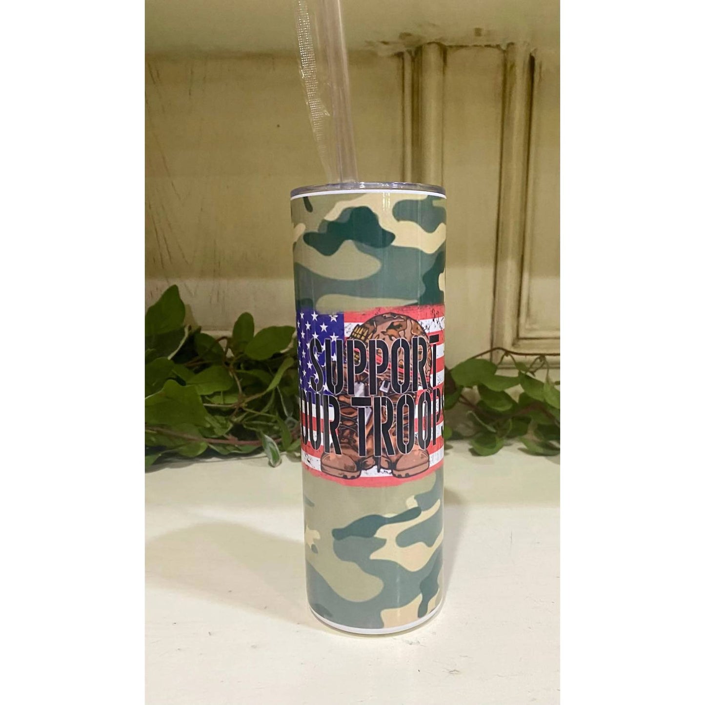 Support Our Troops Camo 20 Oz Skinny Tumbler In Green