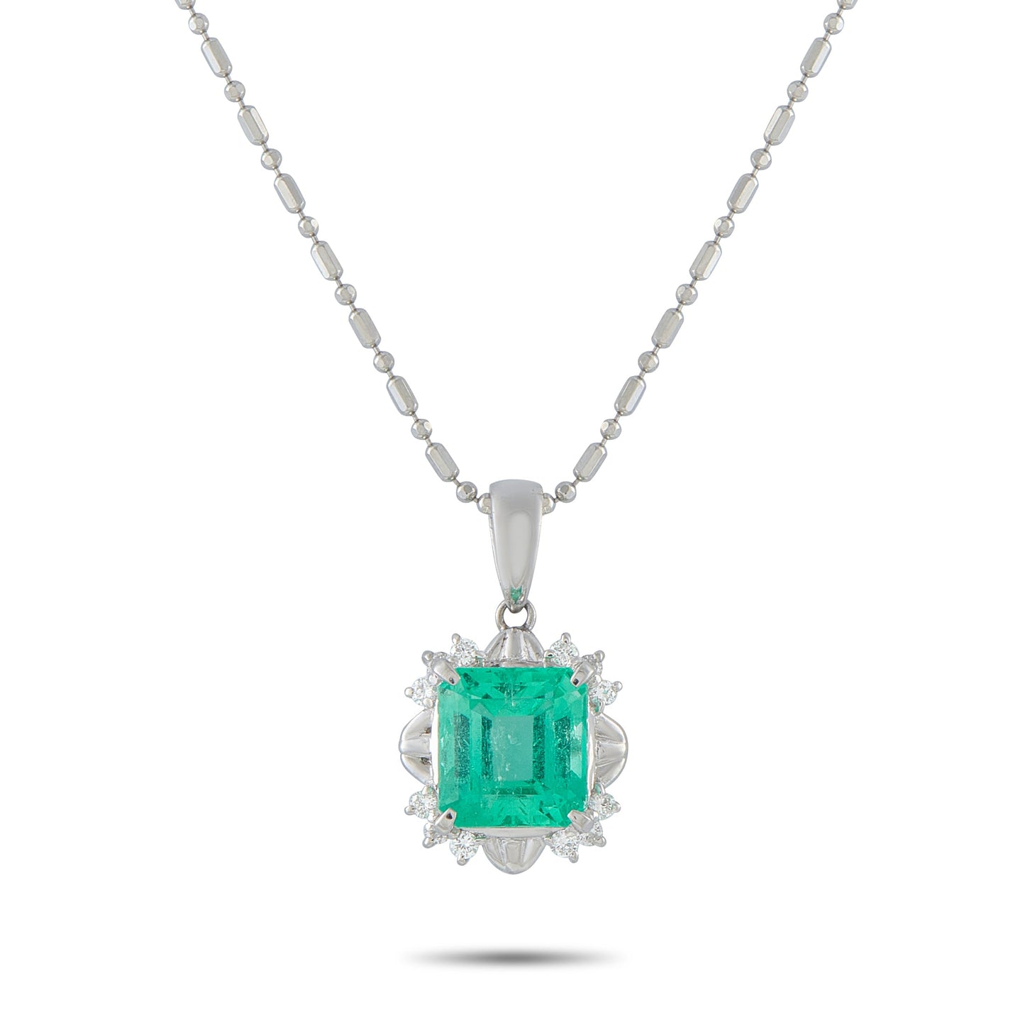 LB Exclusive Platinum 0.16ct Diamond and Emerald Pendant Necklace MF256-041426