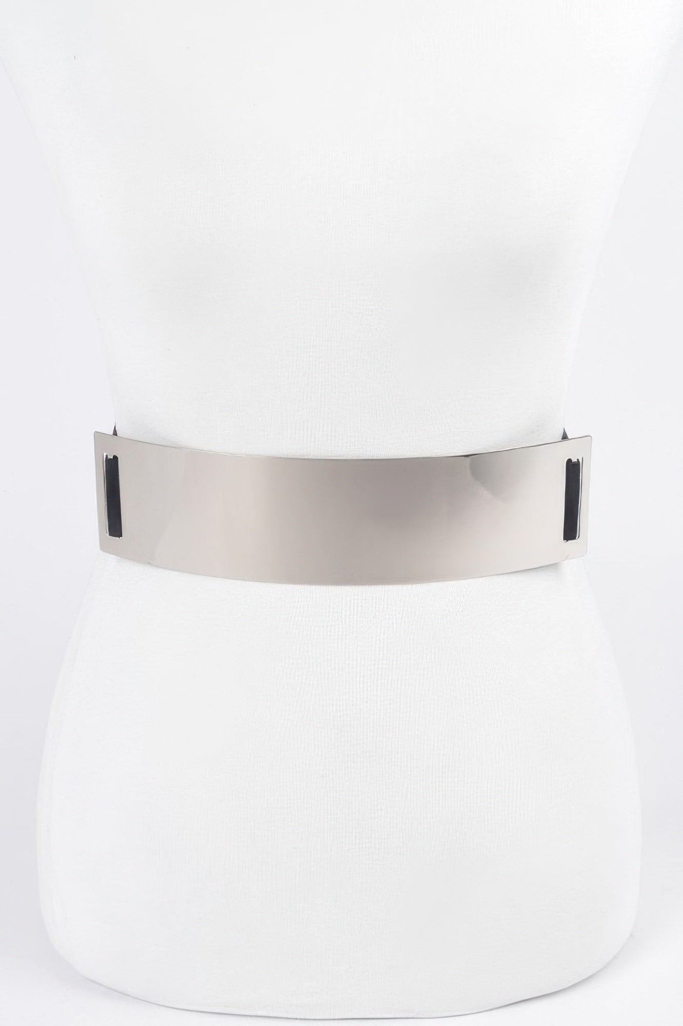 Stretch Waist Belt with Wide Metal Accent Plate