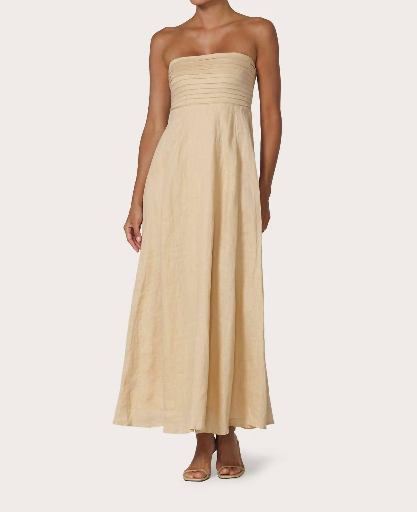 Talia Pintuck Linen Maxi Dress In Champange