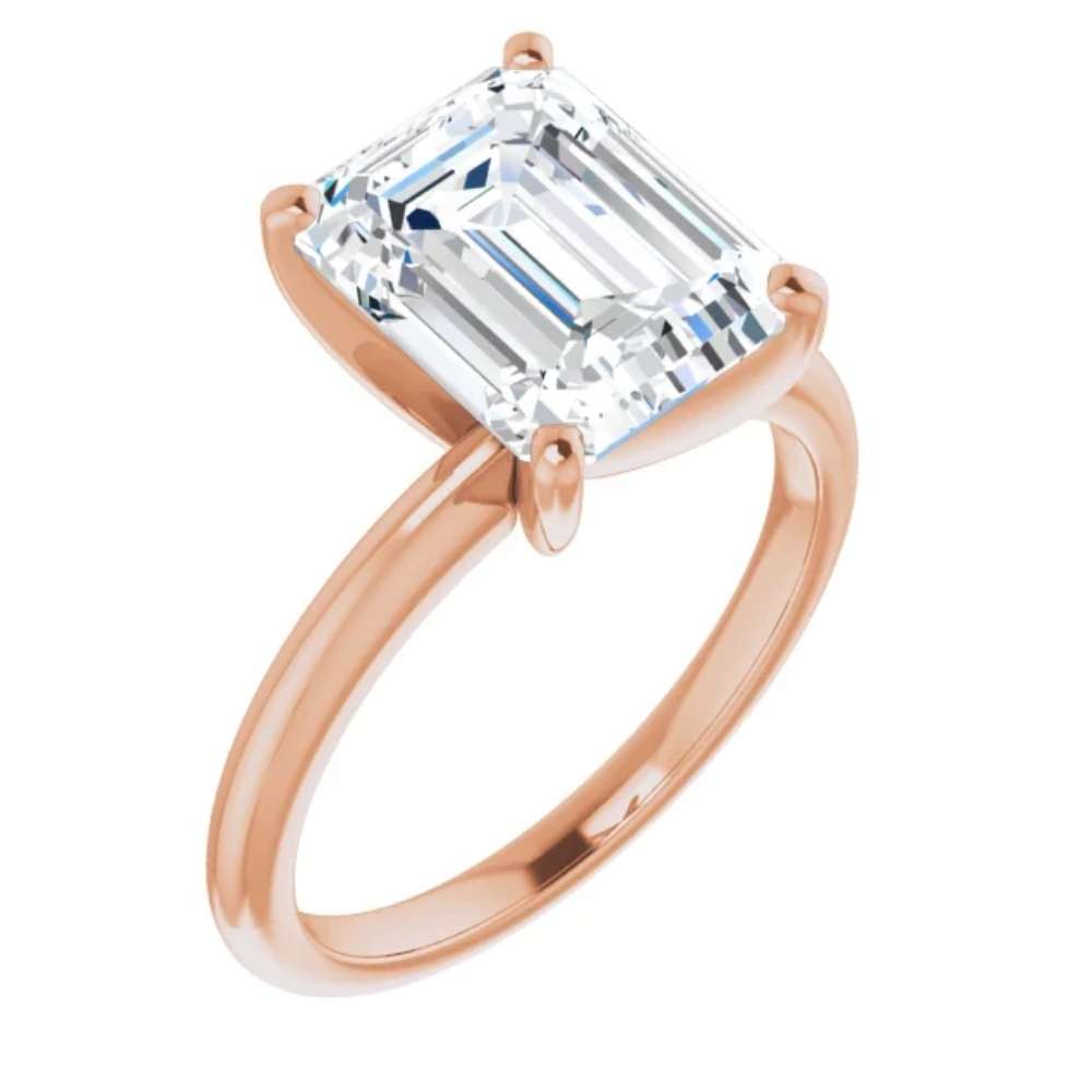 5Ct Emerald Solitaire Moissanite Engagement Ring in White Yellow or Rose Gold