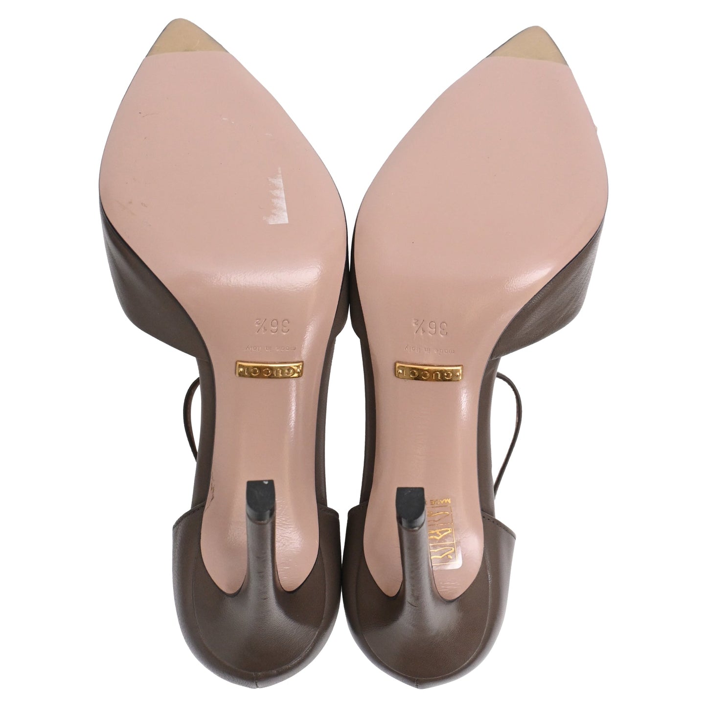 Gucci Studded Coline T-Strap Pumps in Brown Leather