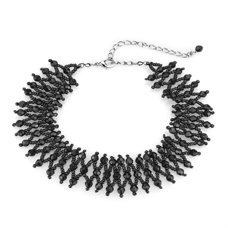 Rhodium Brass Necklace with Synthetic Synthetic Glass in Jet