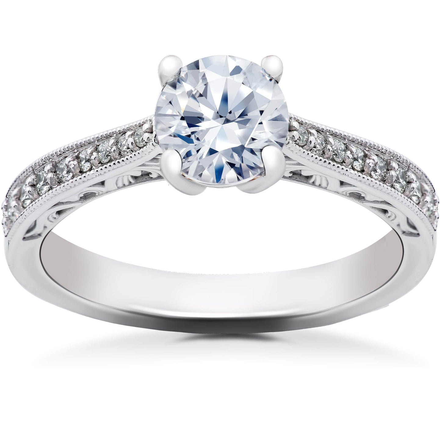 5/8 ct Lab Created Diamond Angelica Vintage Engagement Ring 14k White Gold Size Selectable