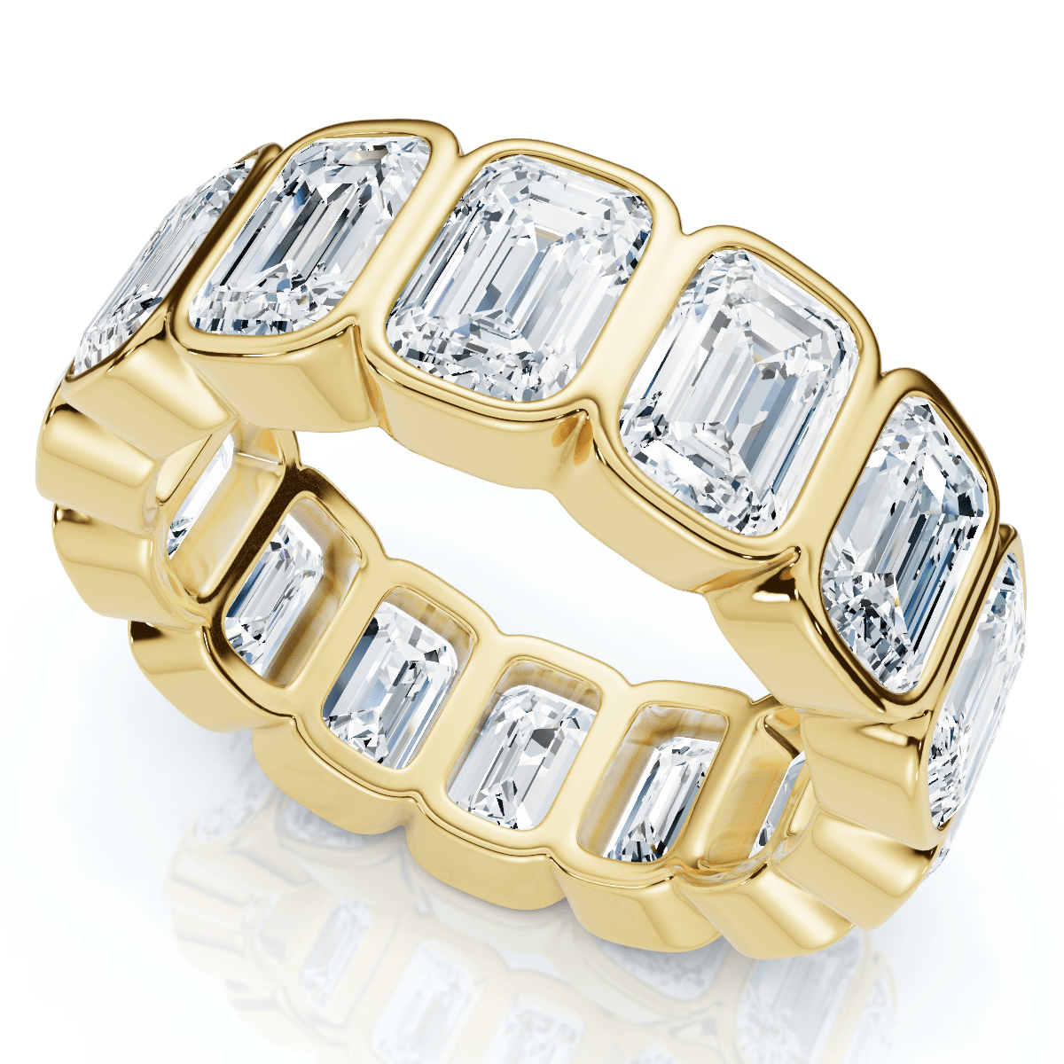 8Ct Emerald Cut Bezel Diamond Eternity Band 14k Gold/Pt Wedding Ring Lab Grown