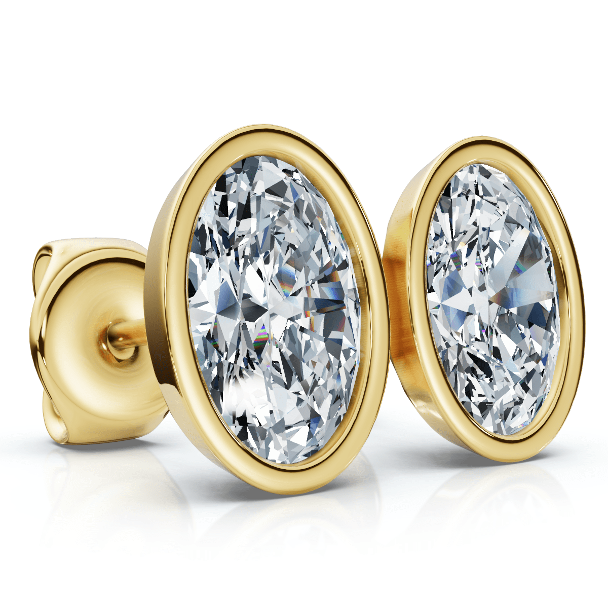 Oval Cut Diamond Bezel Studs 14k Gold Lab Grown Size: Medium