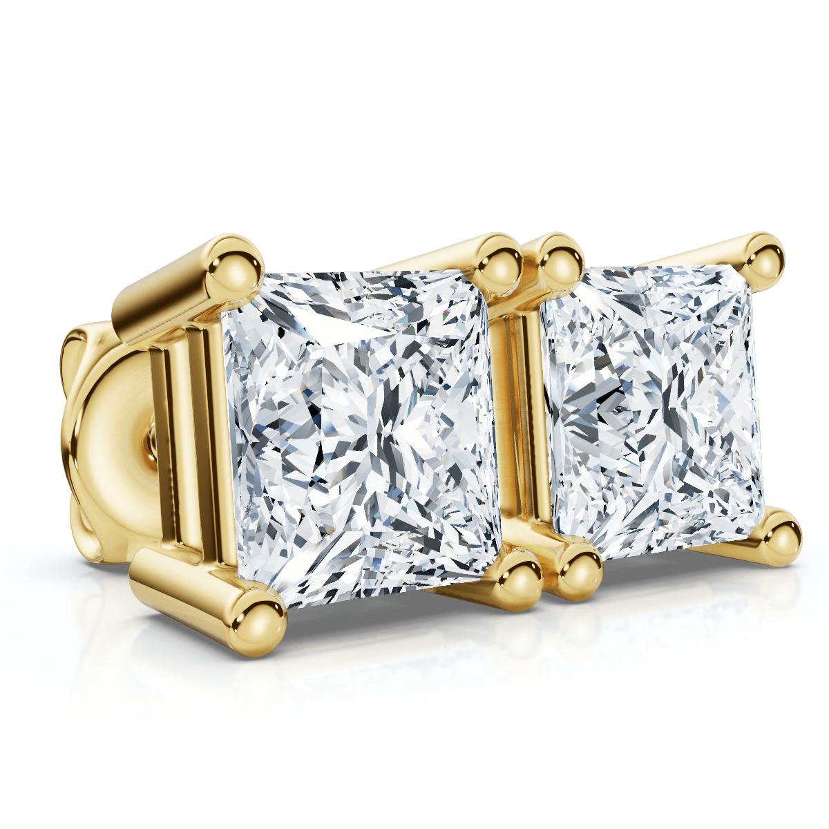 .50Ct Square Princess Cut Natural Diamond Stud Earrings in 14K Gold Basket Setting