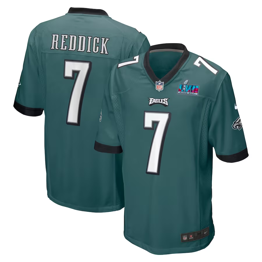Men's Philadelphia Eagles Haason Reddick #7 Midnight Green Super Bowl LVII Patch Game jersey