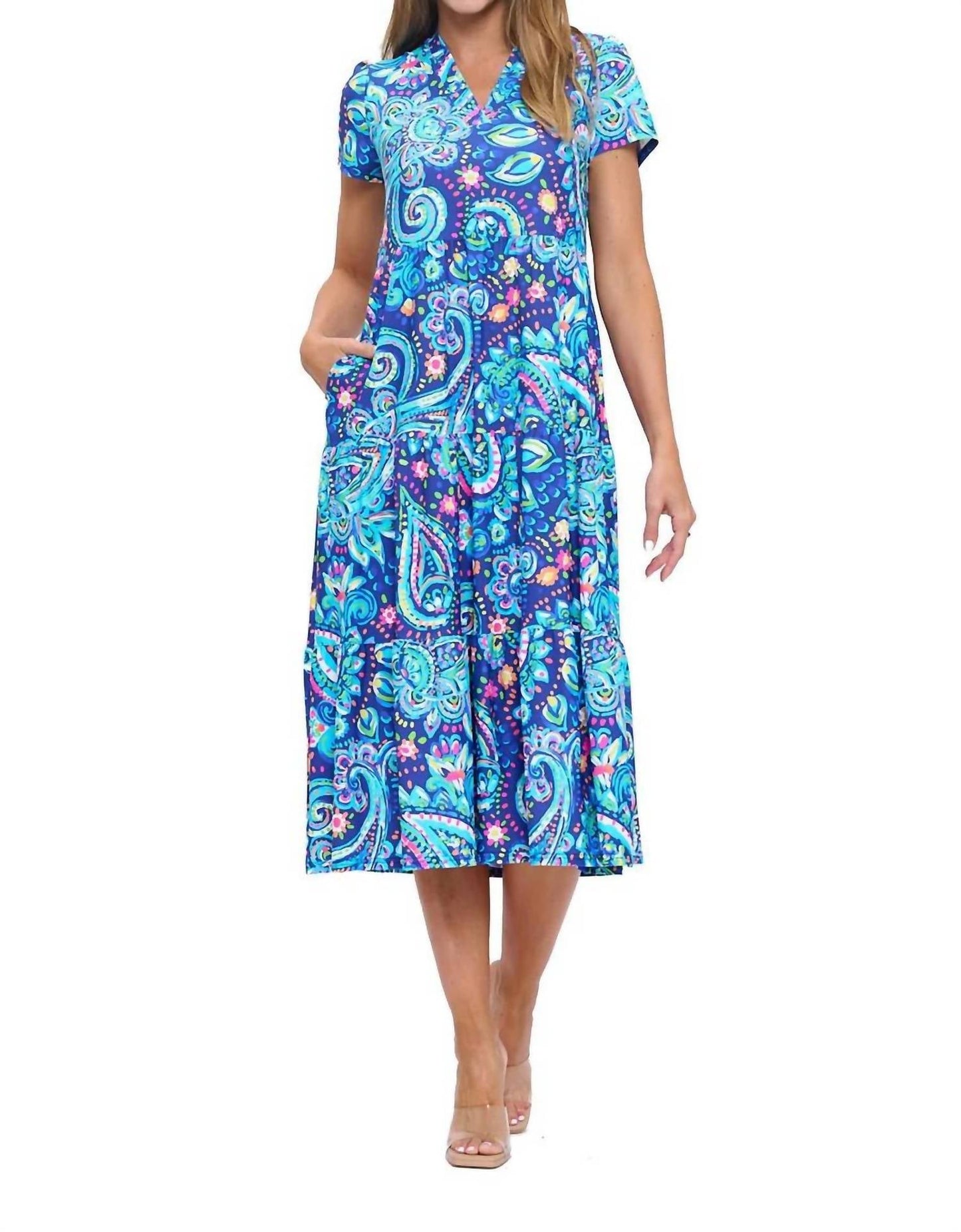 Gail Tiered Maxi Dress In Blue