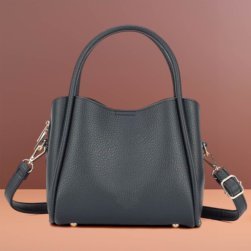 Faux Leather Structured Top Handle Crossbody Handbag