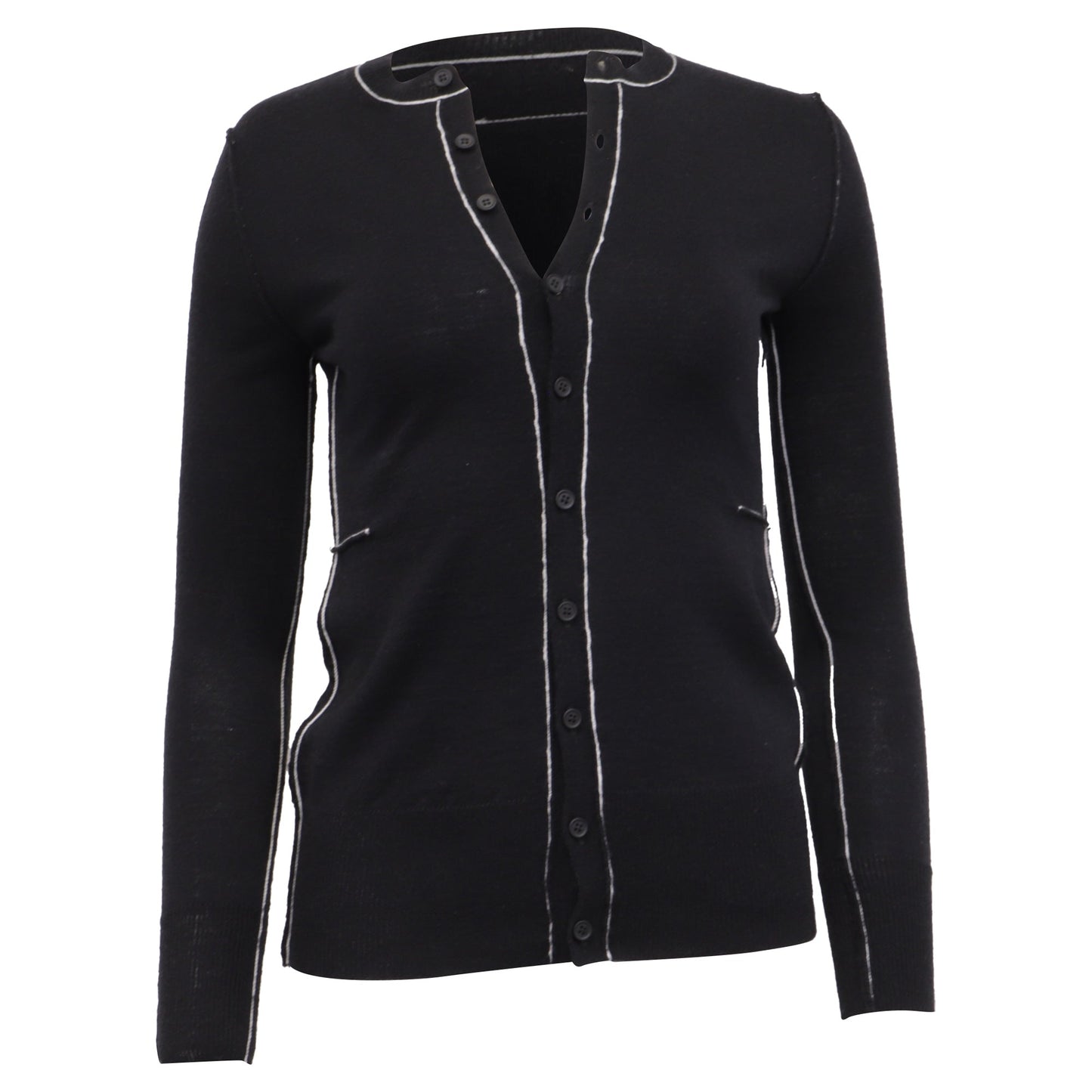 MM6 Maison Margiela Knit Contrast Stitch Cardigan in Black Wool