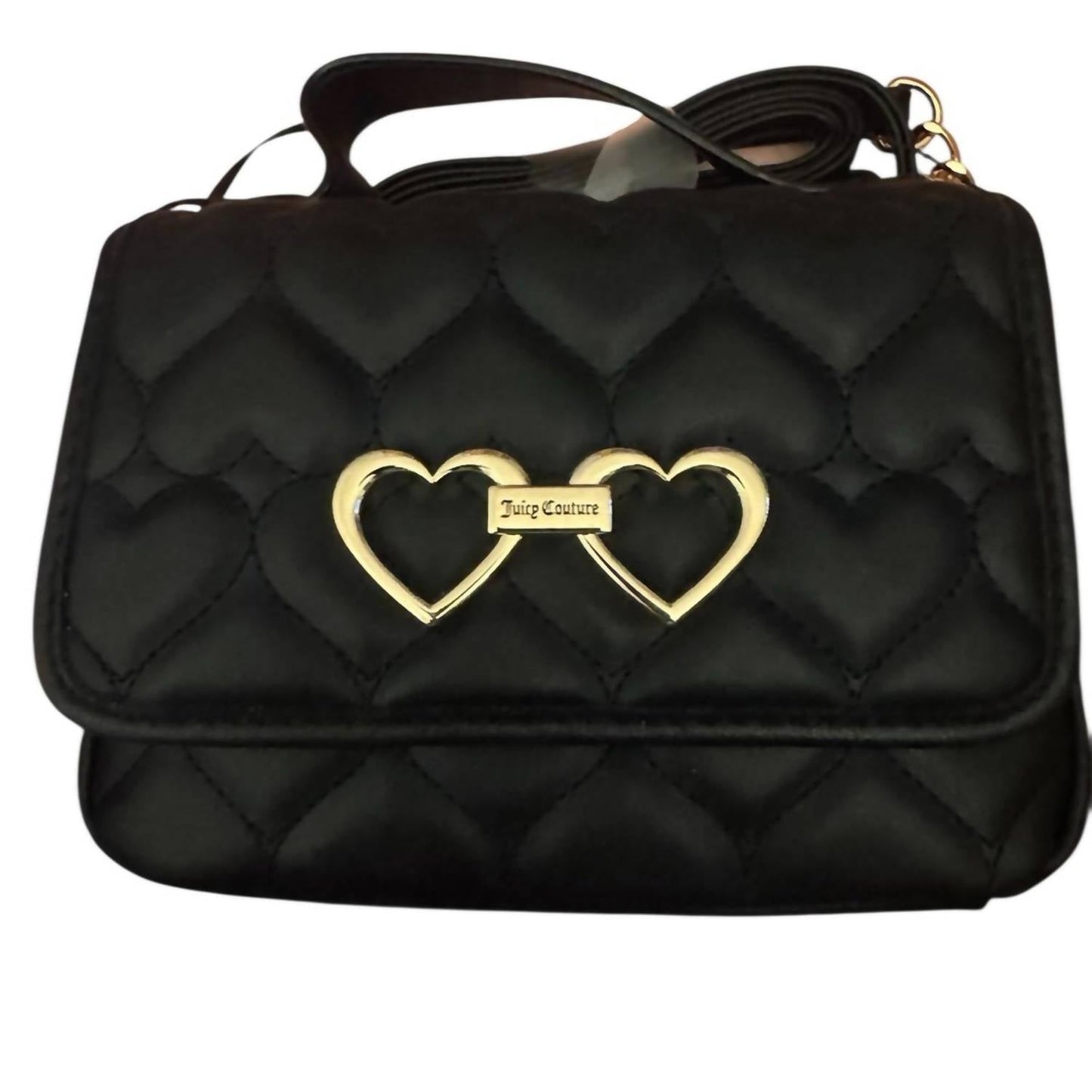 Women's Quilted Crossbody Bag With Heart Detail In Black