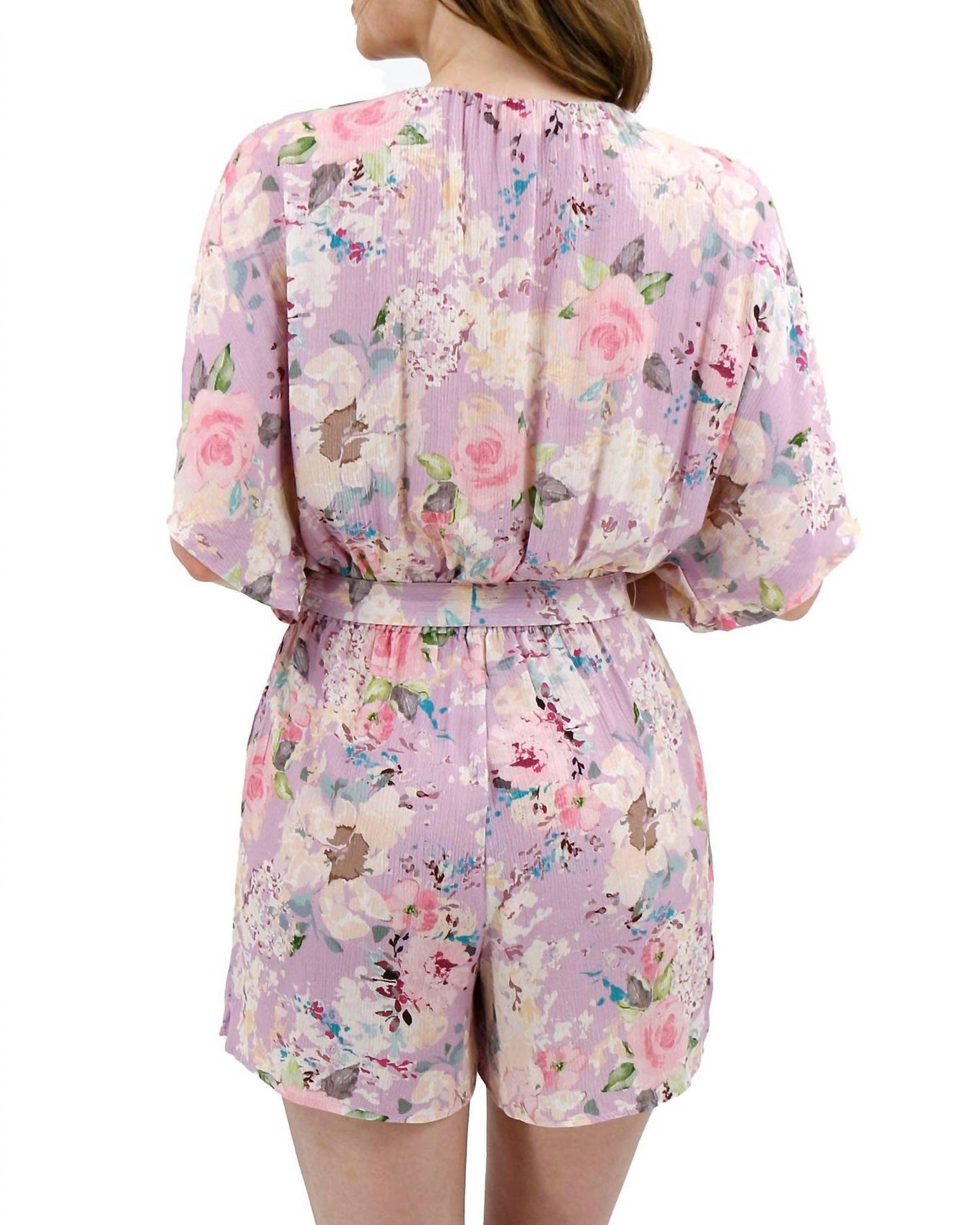 Sweetest Flowy Sleeves Romper In Purple Floral