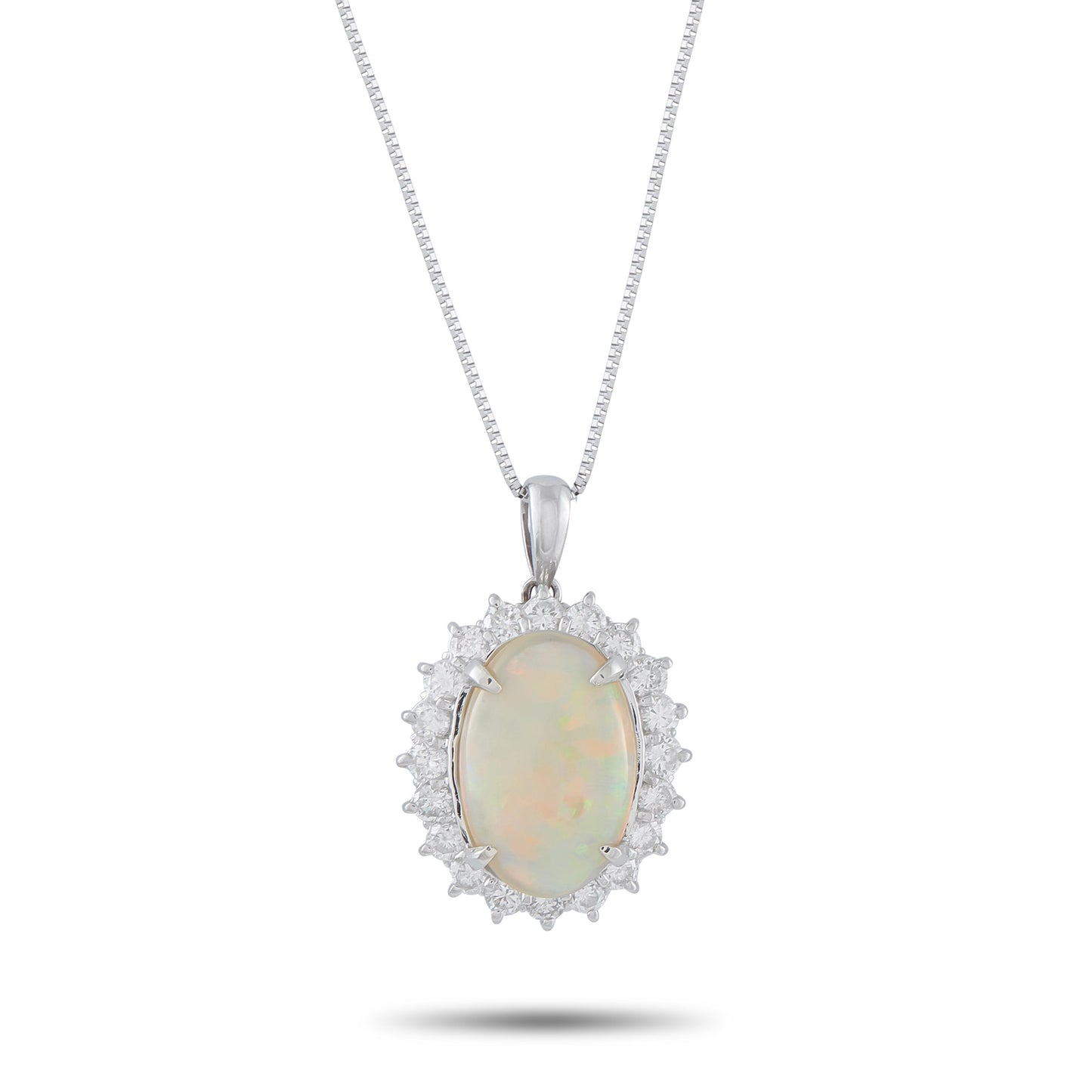LB Exclusive Platinum 1.10ct Diamond and Opal Pendant Necklace MF19-041026