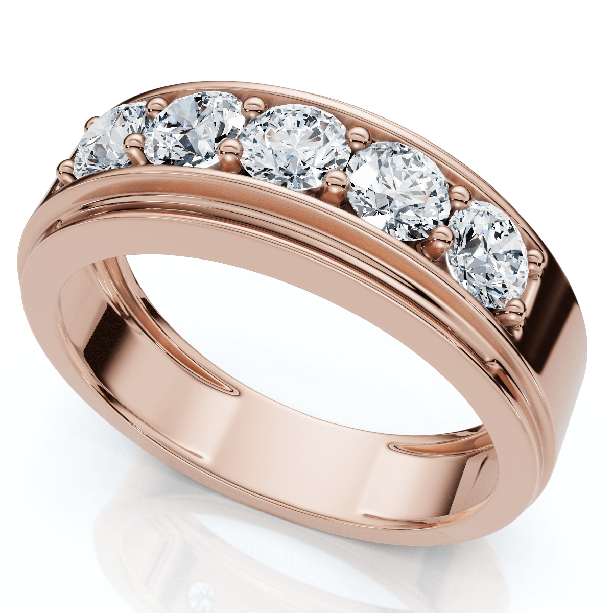 Men's 1Ct TW Five Stone Diamond Wedding Ring 14k Gold or Platinum Lab Grown