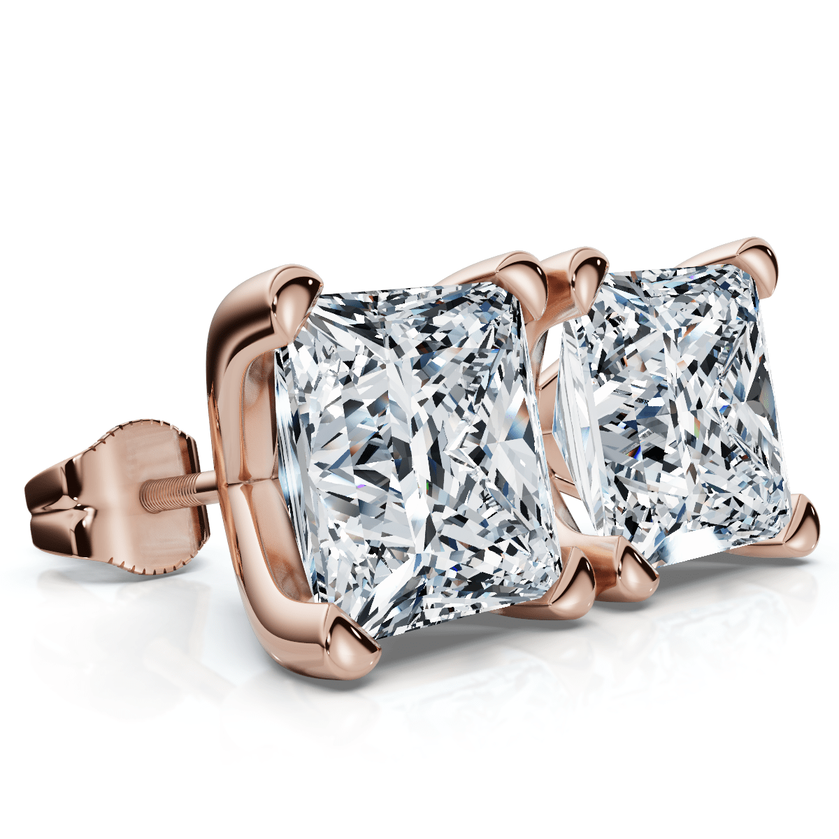 Certified 4Ct Princess Cut Martini Studs 14k Gold Lab Grown