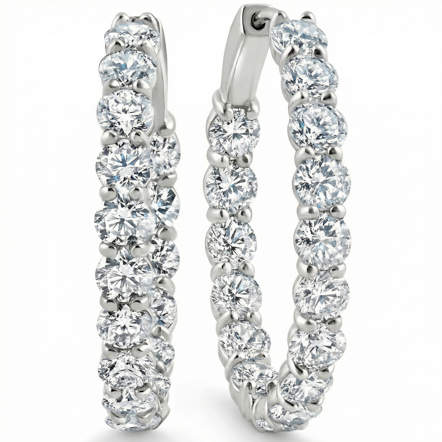 5 1/2Ct Diamond Inside Outside Hoops 14 Gold Earrings Lab Grown 1" Tall