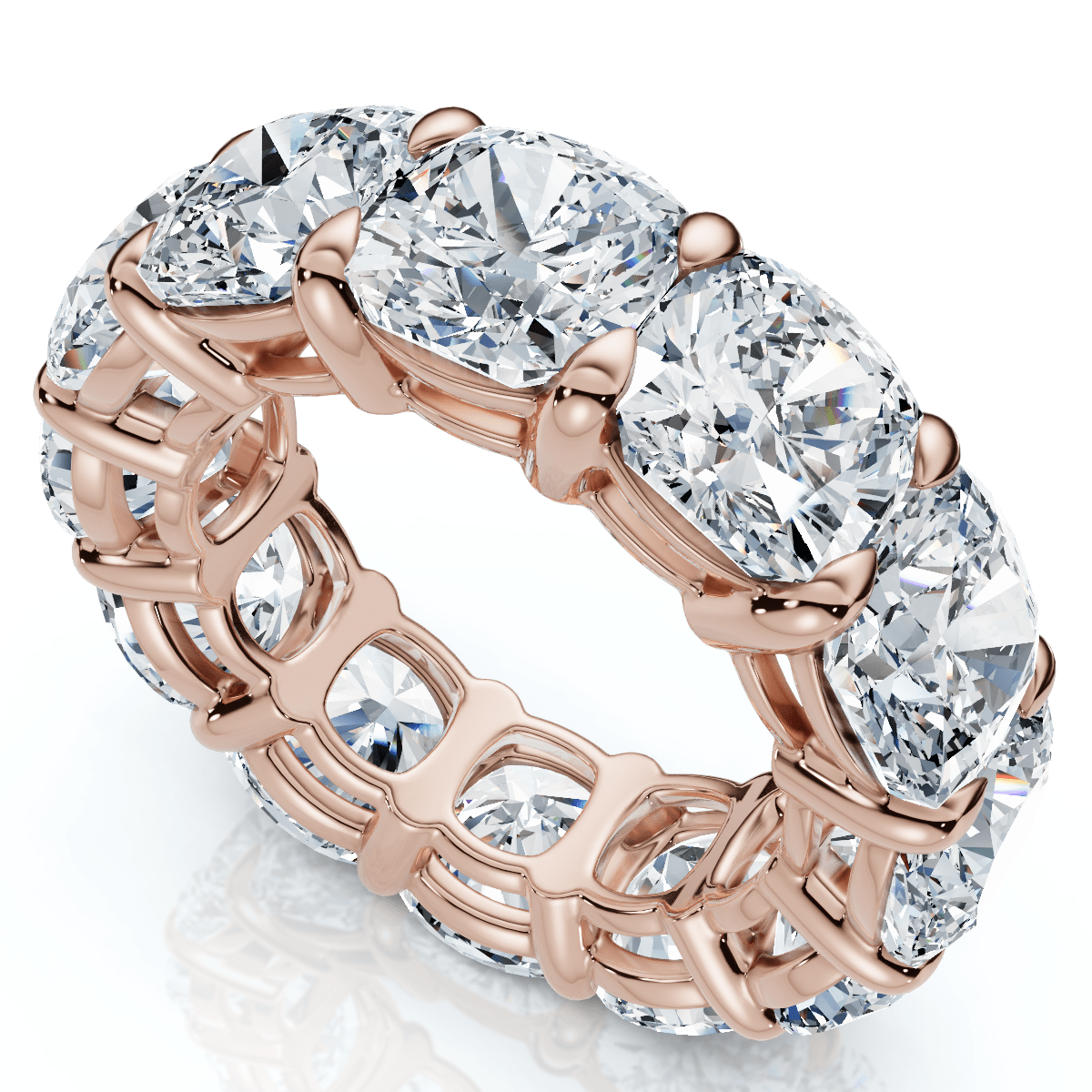 12Ct Cushion Cut Diamond Eternity Ring 14k Gold Basket Wedding Band Lab Grown