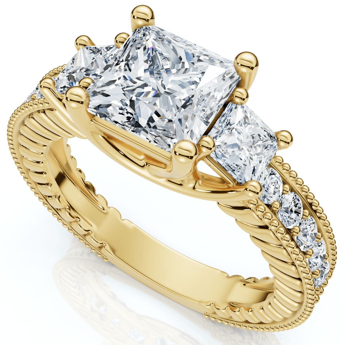 2 3/4CT Princess Cut Three Stone Vintage Diamond Engagement Ring Lab Grown 14k