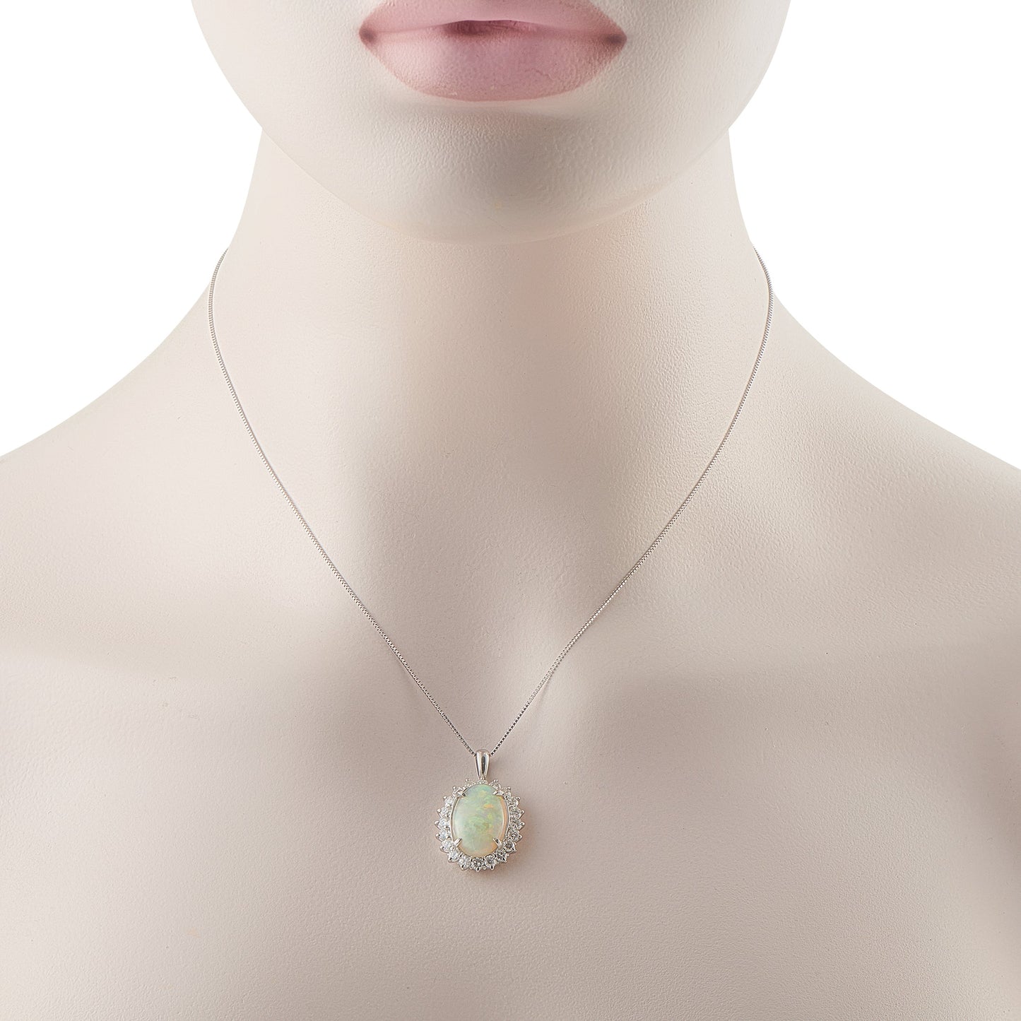 LB Exclusive Platinum 1.10ct Diamond and Opal Pendant Necklace MF19-041026