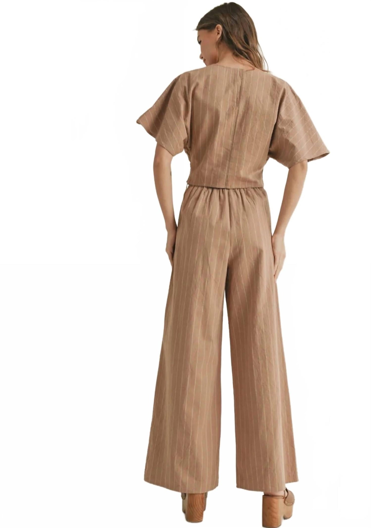 Stripe Pattern Twisted Front Top In Straw/white