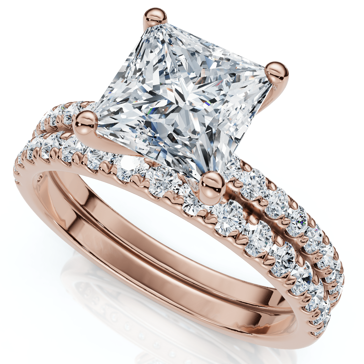 Certified 1.90Ct Princess Cut Diamond Engagement 14k Wedding Ring Set Lab Grown