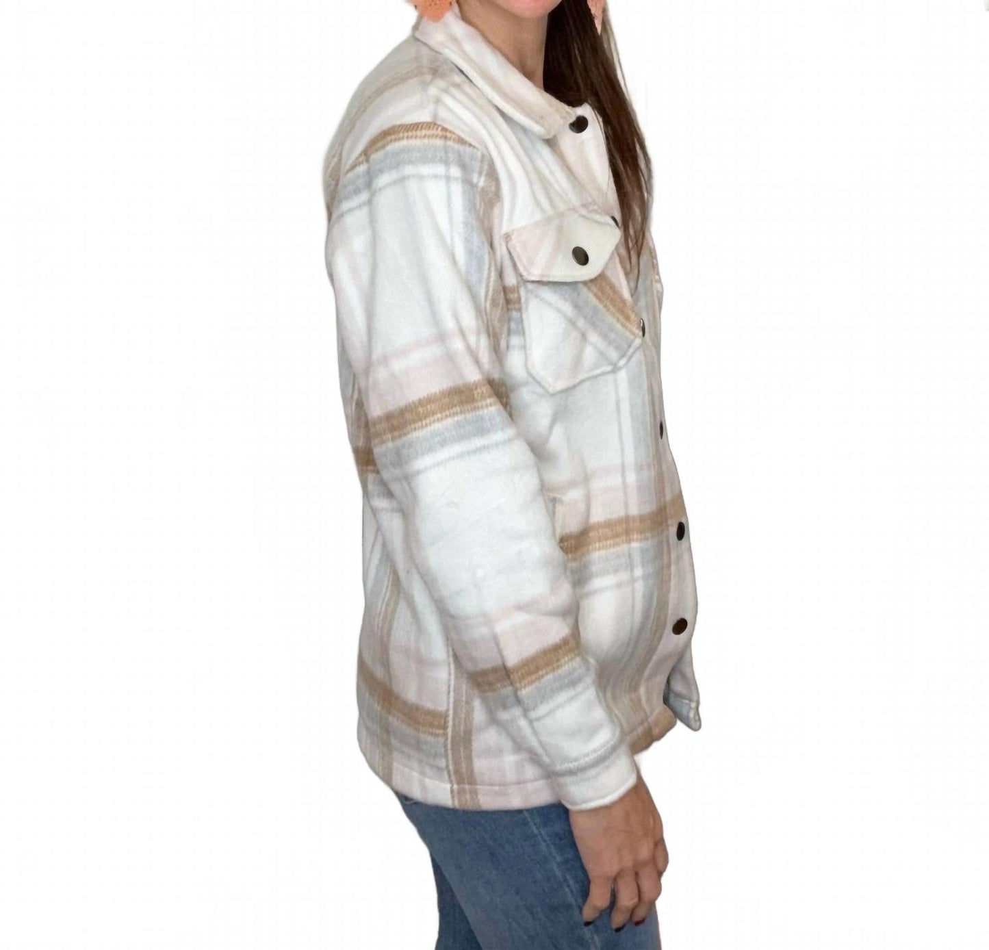 Norah Plaid Shacket In Blush