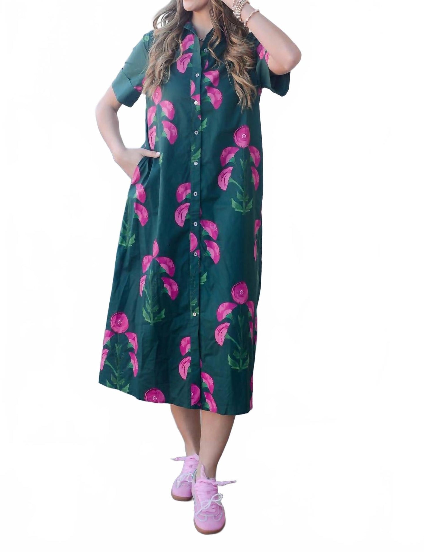 Lori Midi Dress In Hunter Green