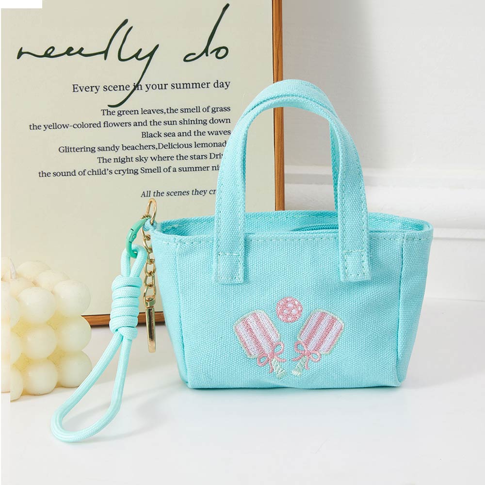 Pickleball Paddle Embroidered Mini Canvas Tote Bag Keychain Bag Charm
