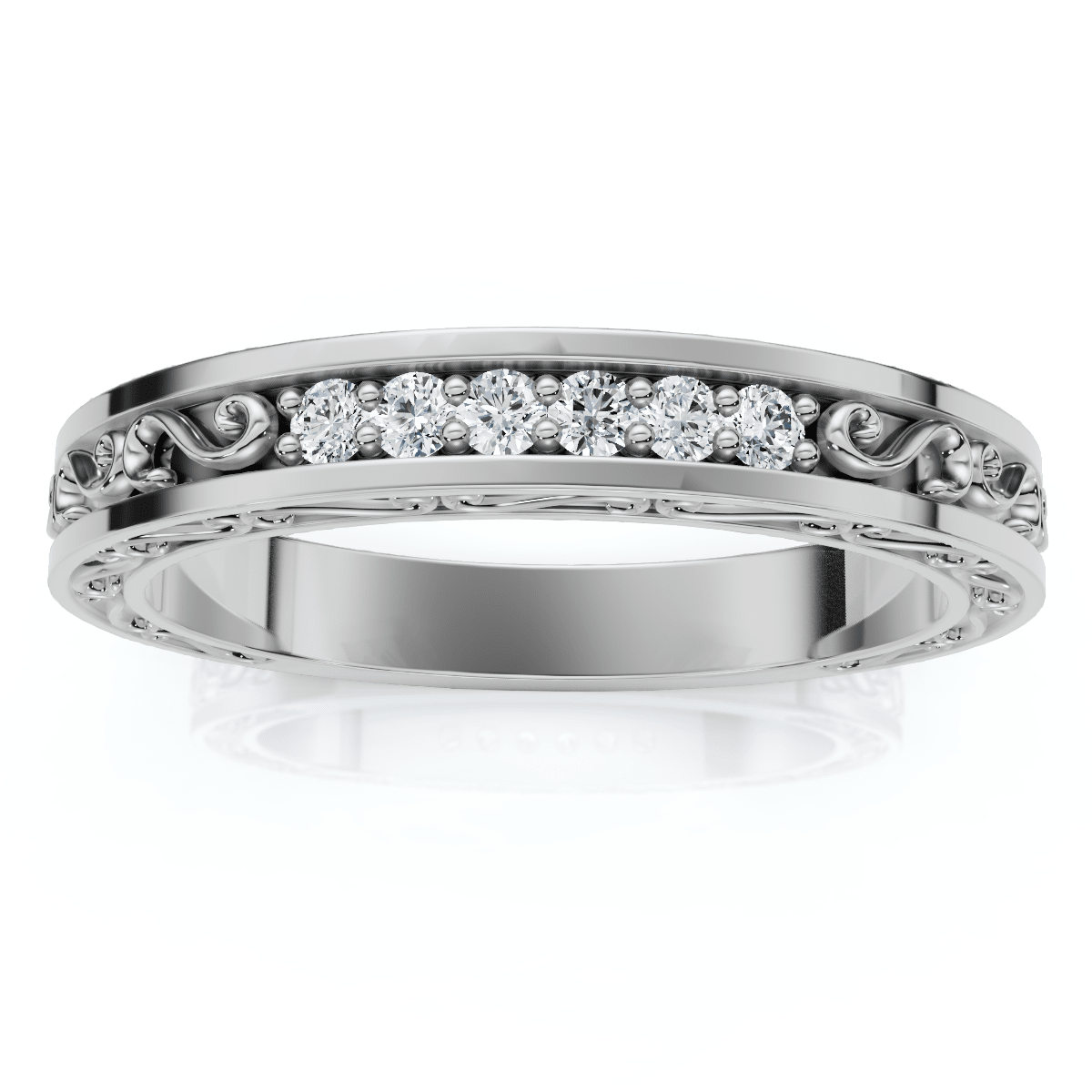 Stackable Diamond Wedding Ring Scroll Pattern Band 14k Gold Lab Grown