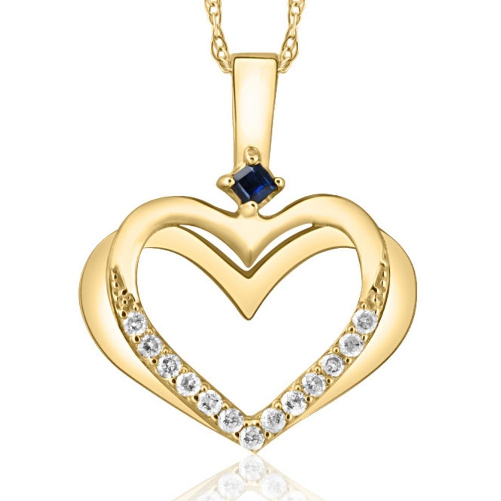 Diamond Sapphire Heart Pendant Yellow White or Rose Gold Designer Veronica Wu