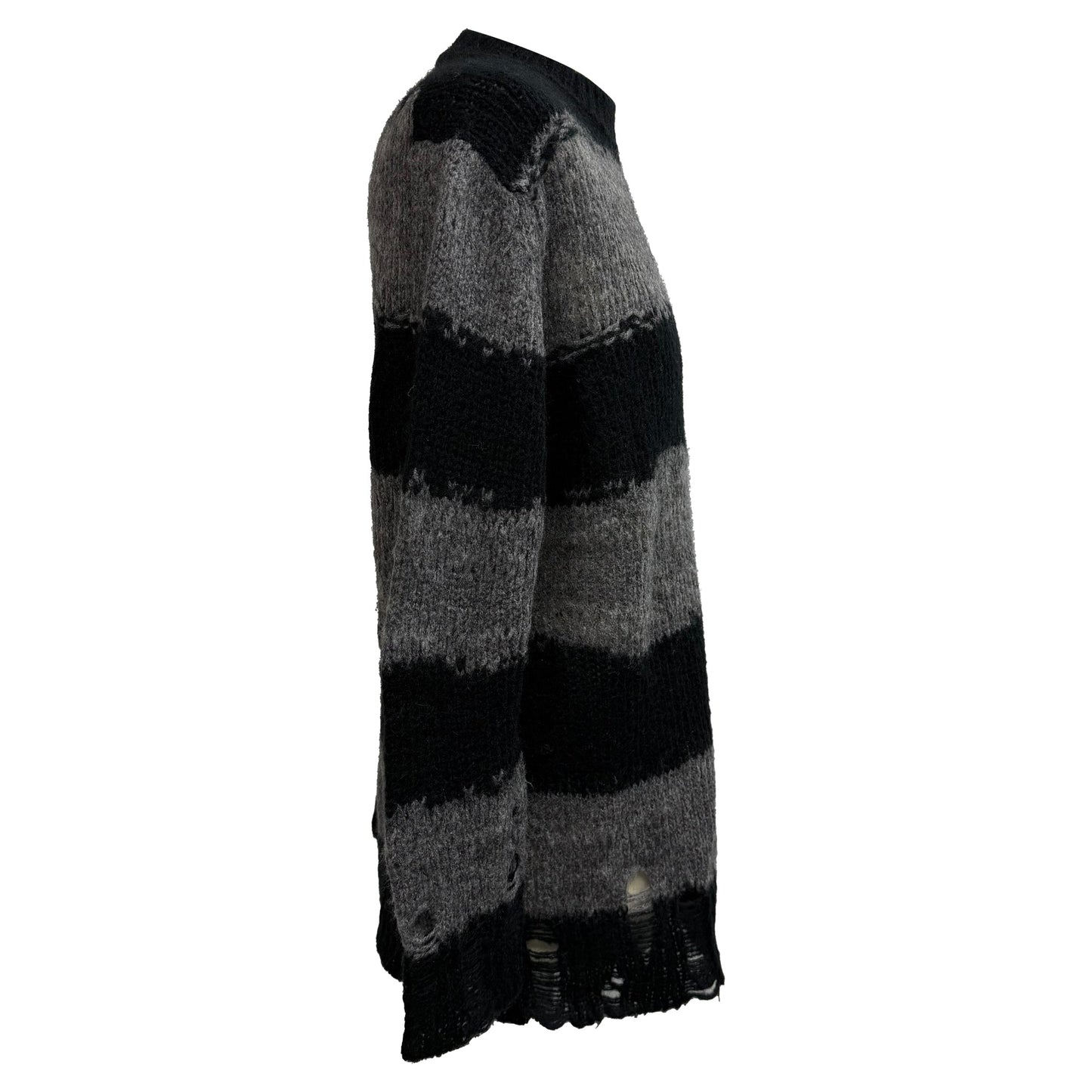 Acne Studios Striped Distressed Sweater in Grey Acrylic